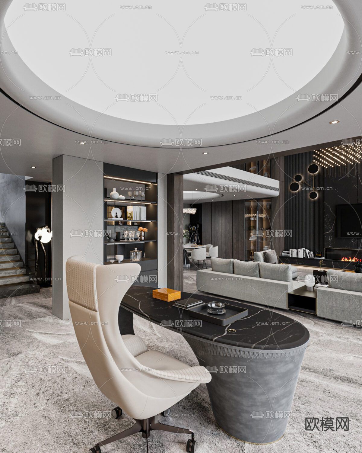 别墅大堂 别墅客厅3d模型下载（渲染图7）