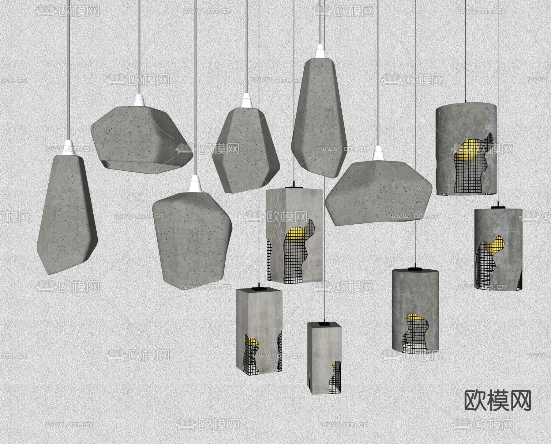 工业风小吊灯 水泥吊灯su模型下载（渲染图1）