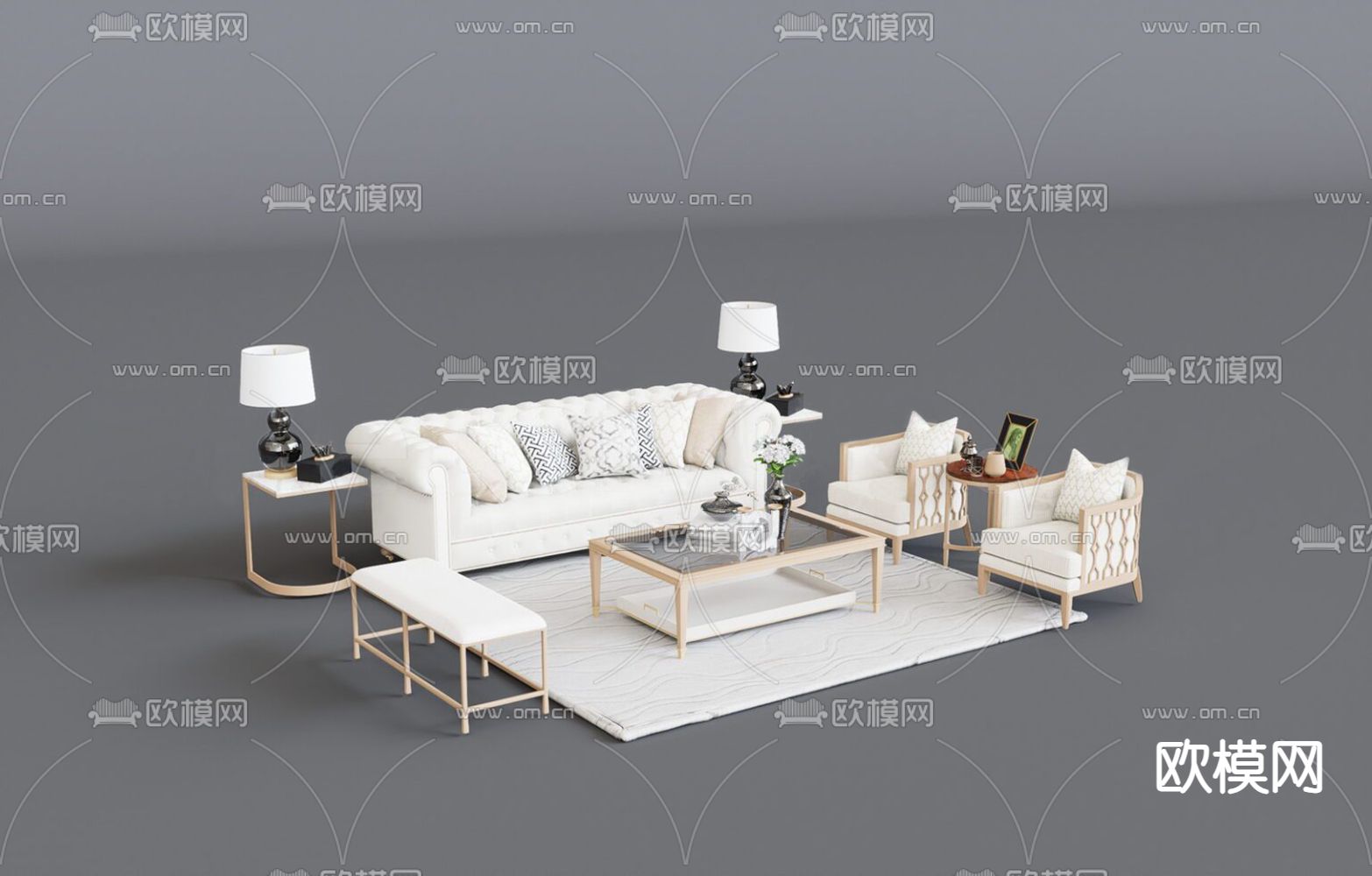 北欧风 组合沙发su模型下载（渲染图1）