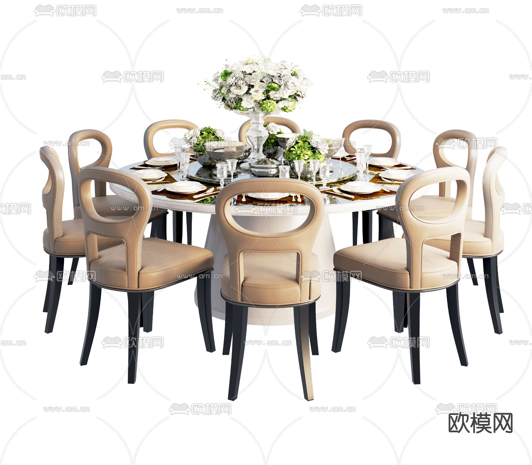 圆形餐桌椅su模型下载（渲染图2）