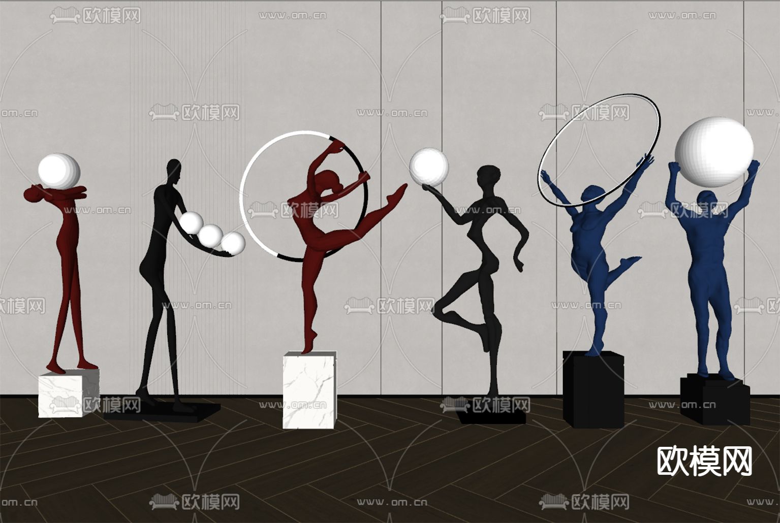 人物雕塑 落地灯su模型下载（渲染图2）