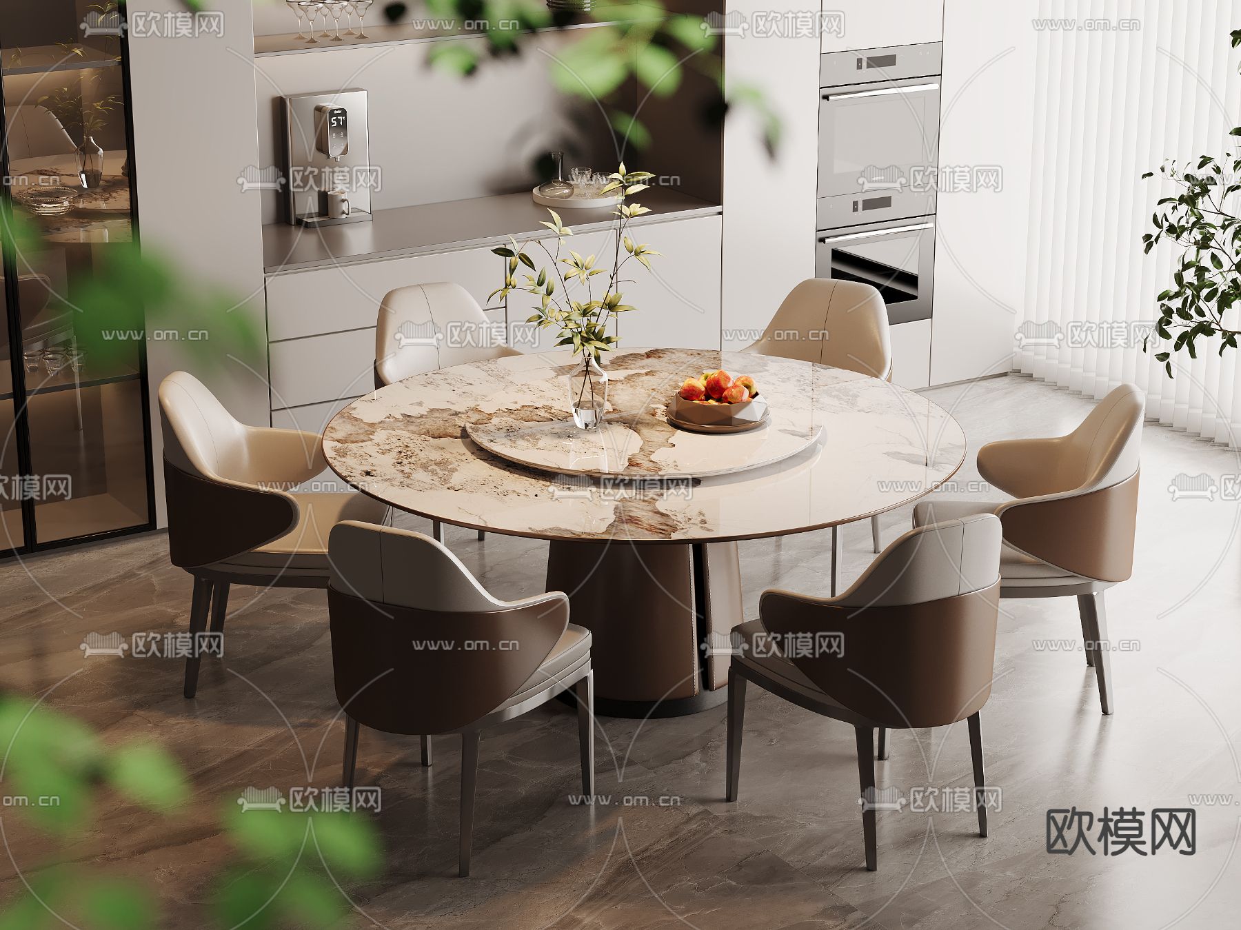 大理石餐桌椅3d模型