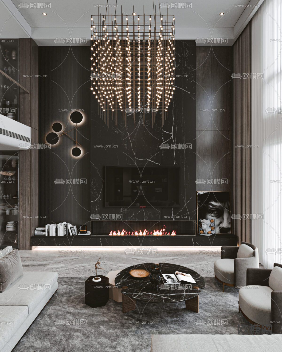 别墅大堂 别墅客厅3d模型下载（渲染图4）