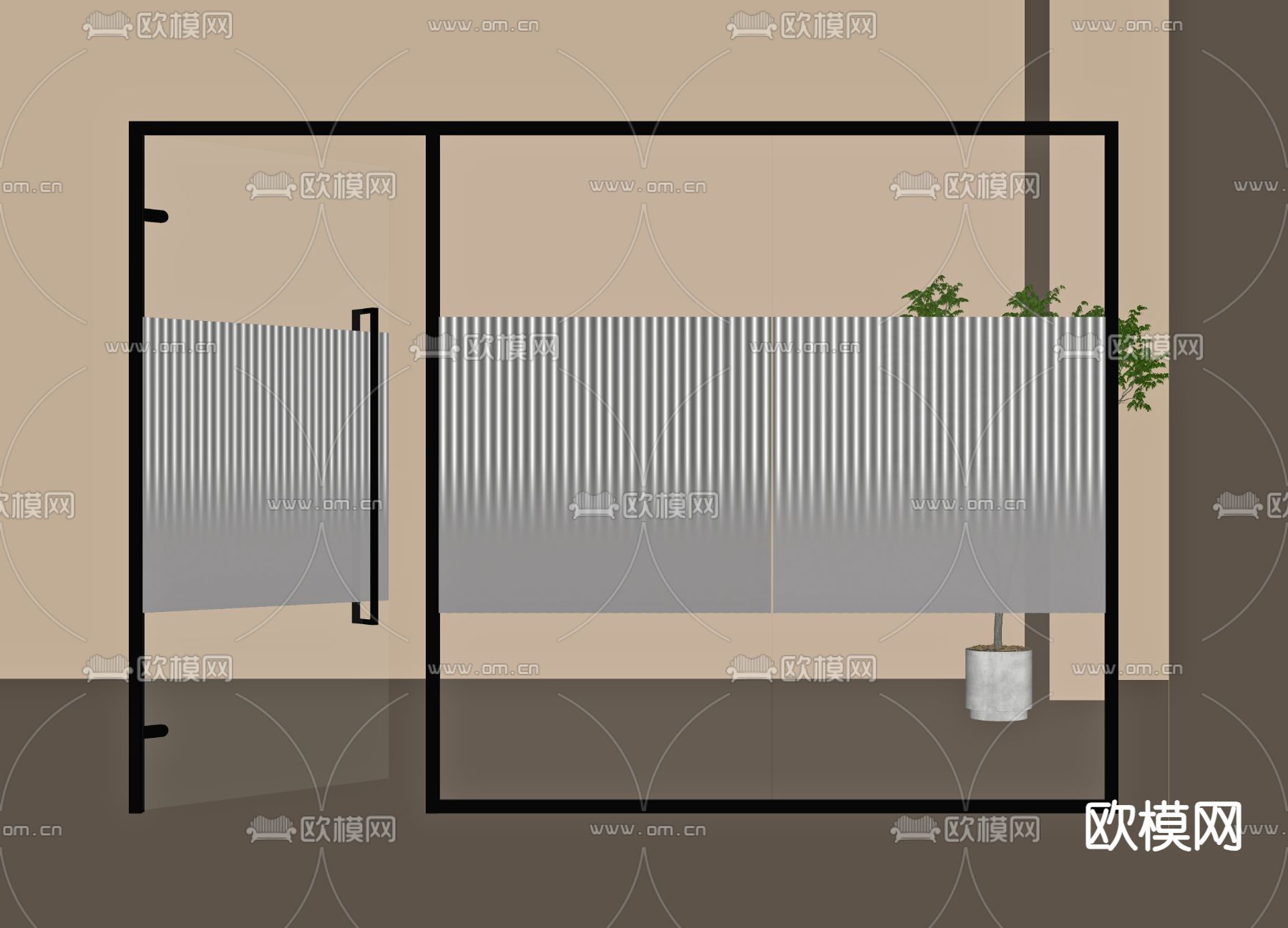 办公玻璃隔断su模型下载（渲染图1）