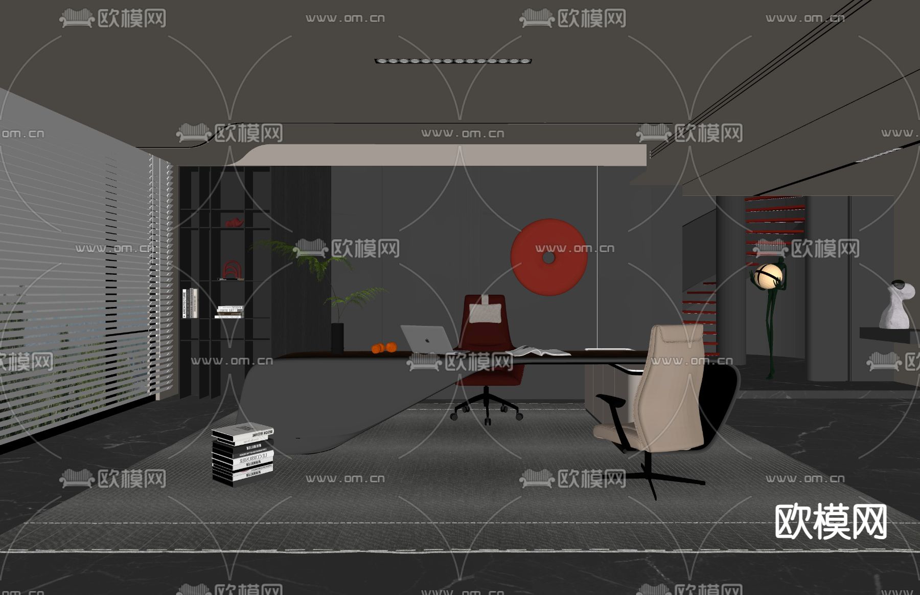 暗黑风总经理办公室su模型下载（渲染图1）