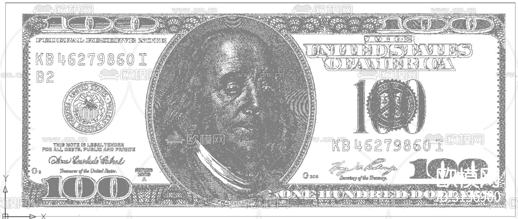 美元纸钱cad立面图下载（渲染图2）