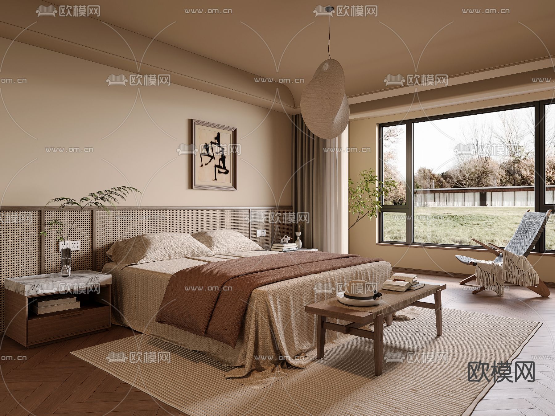 侘寂卧室 主人房 主卧su模型下载（渲染图2）