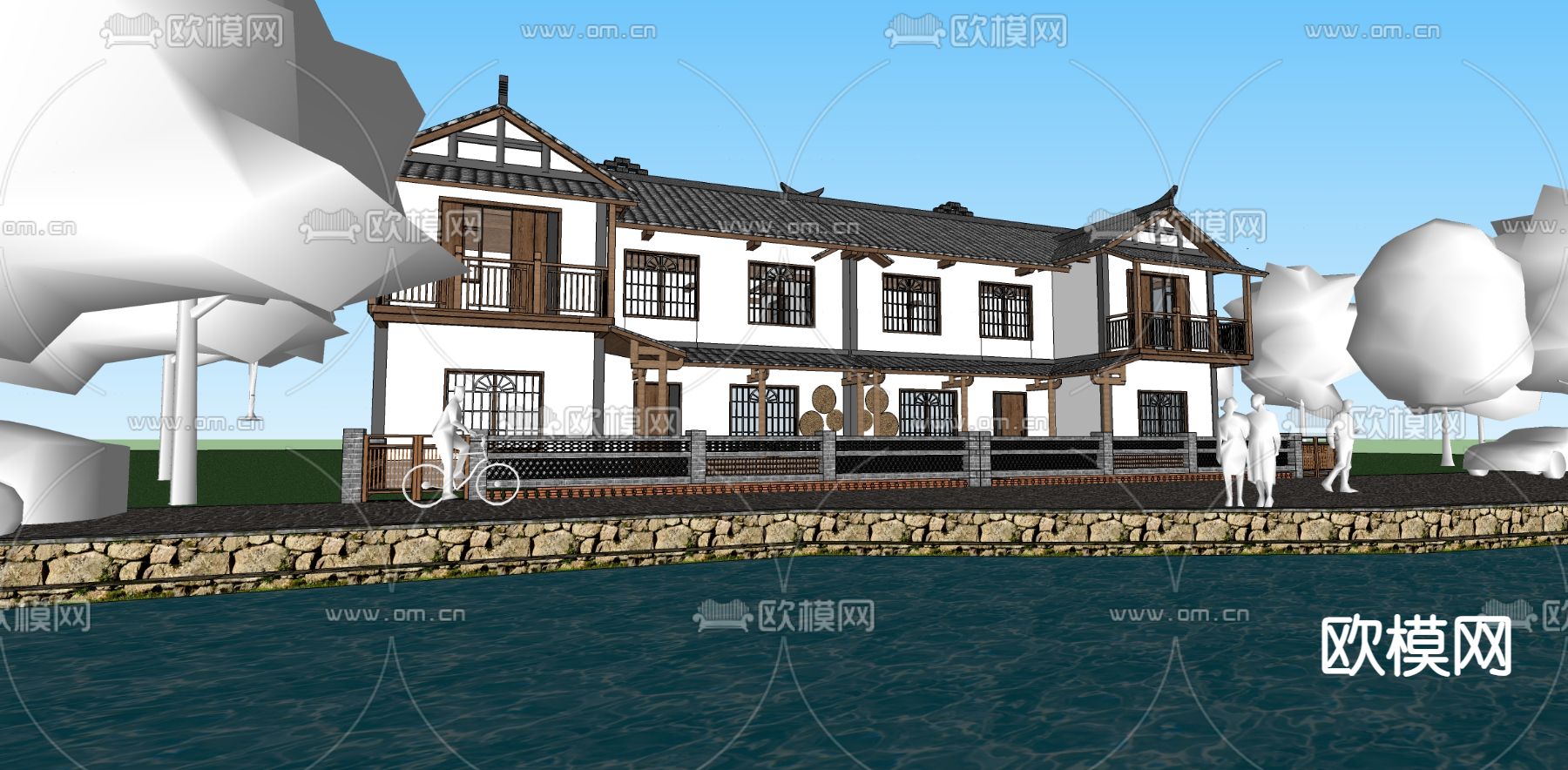 新中式民宿su模型下载（渲染图2）