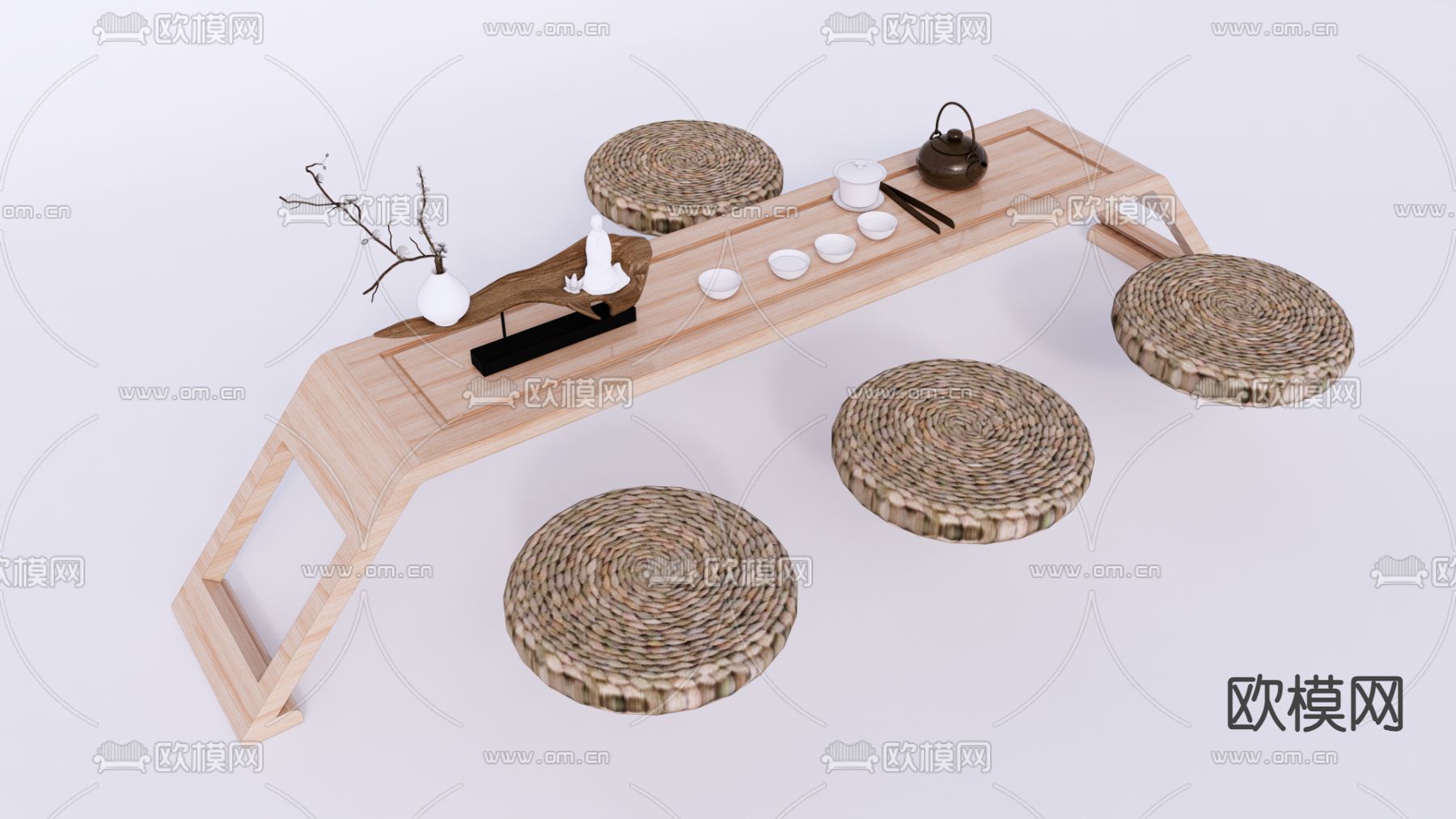 日式茶桌 榻榻米茶台su模型下载（渲染图2）