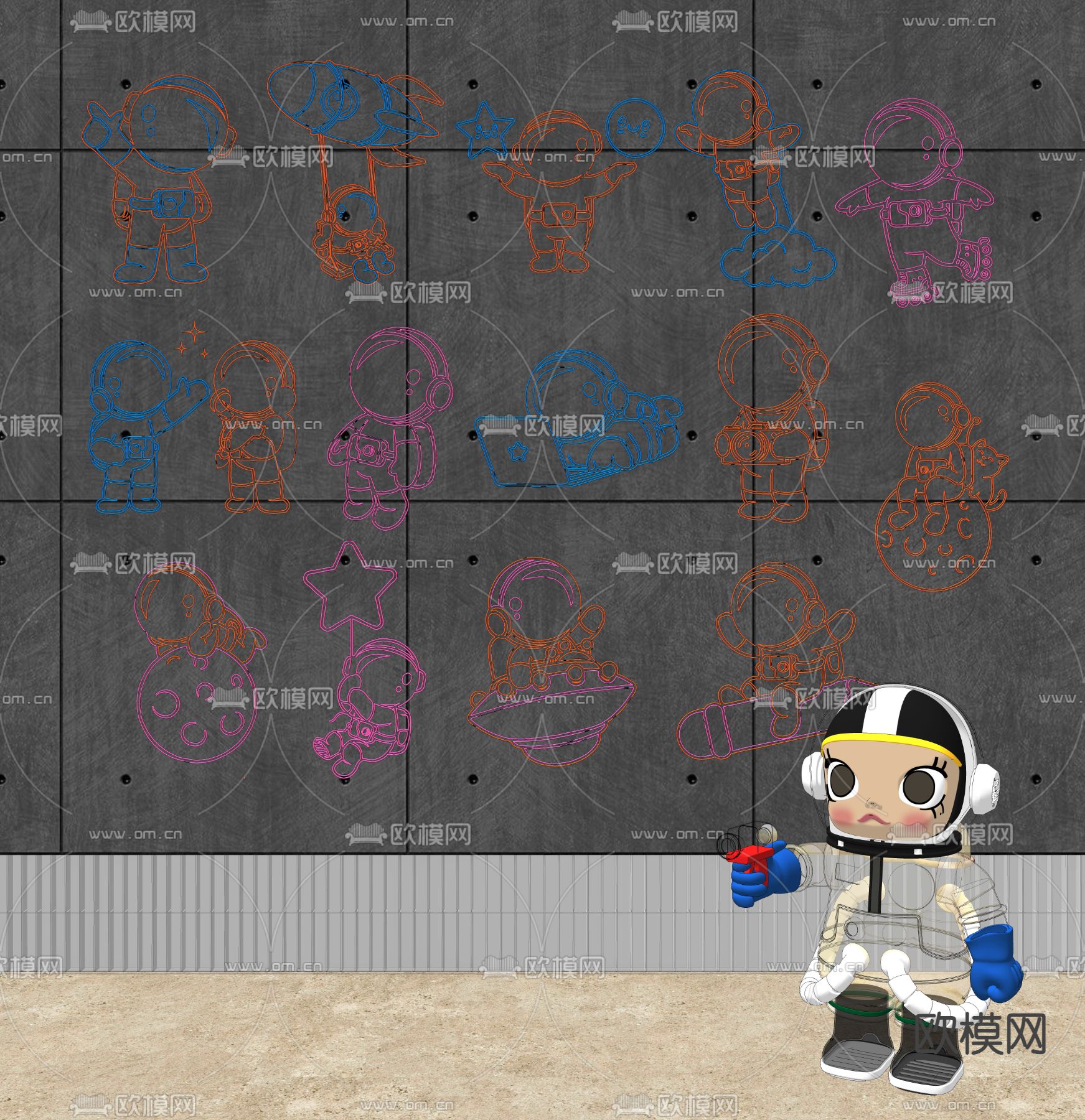 装饰灯 打卡拍照背景墙su模型下载（渲染图1）