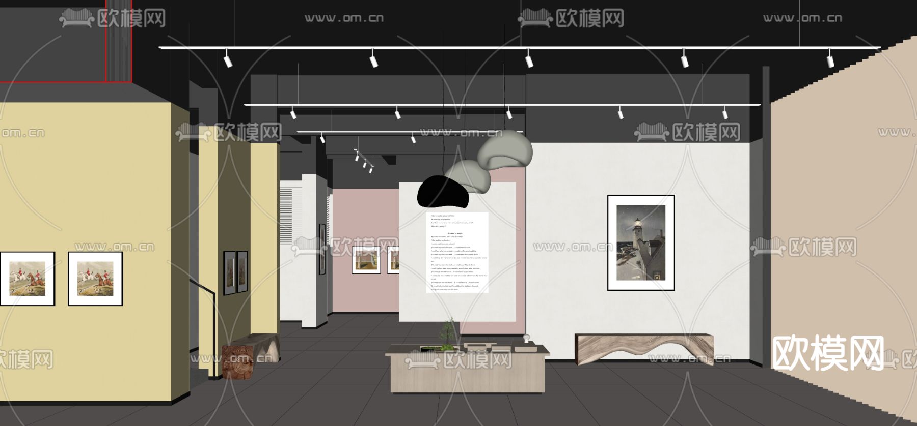 架空层活动区 书画区su模型下载（渲染图1）