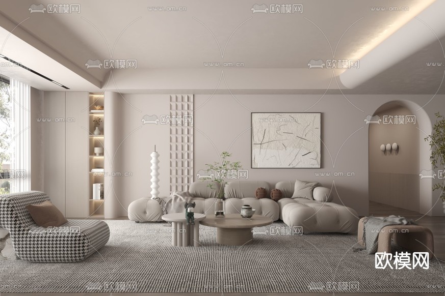 现代客厅3d模型下载