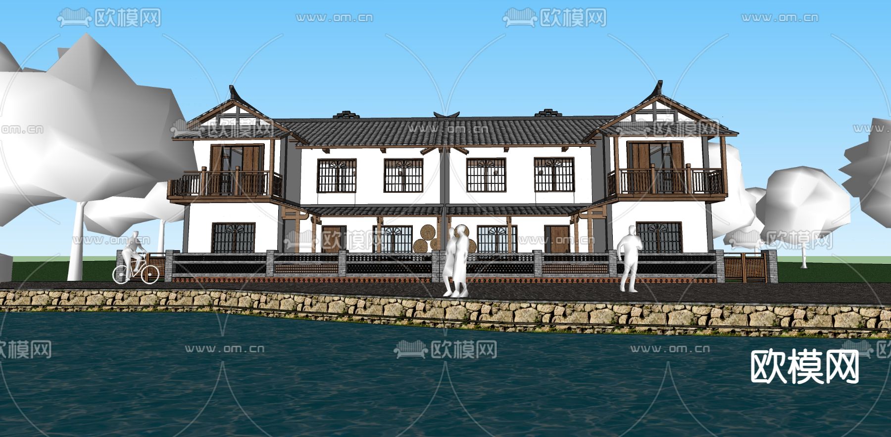 新中式民宿su模型下载（渲染图1）