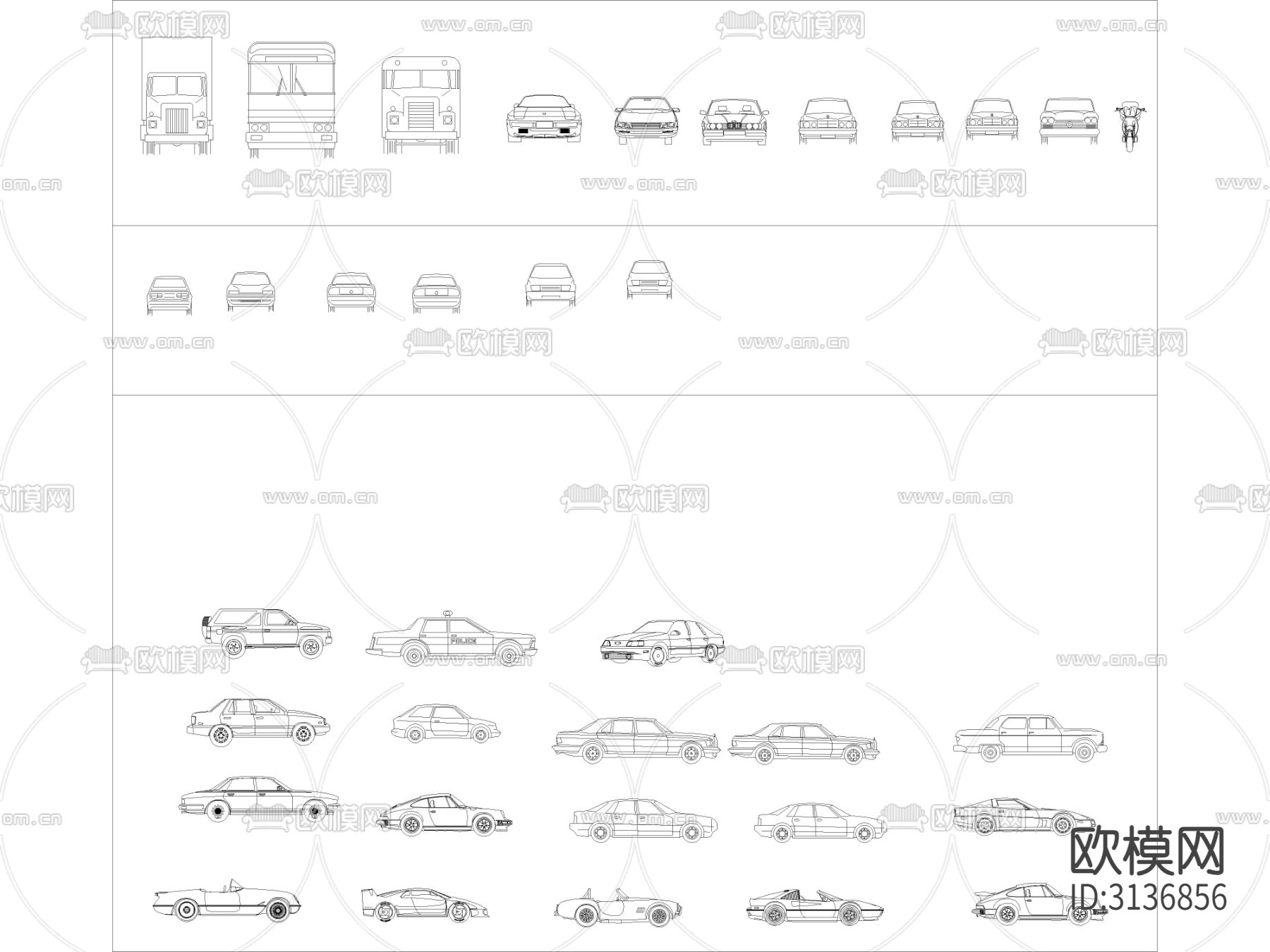 交通工具 小汽车 货车cad图库下载（渲染图2）