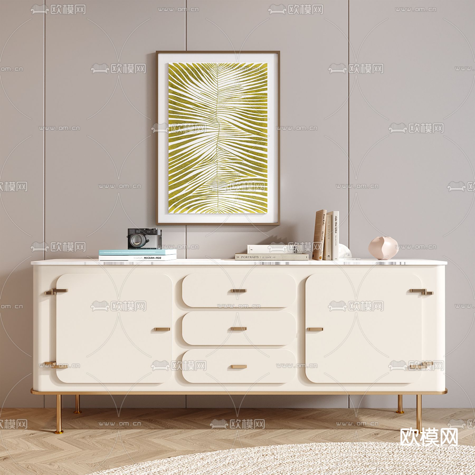 奶油风边柜 玄关柜 端景柜3d模型下载