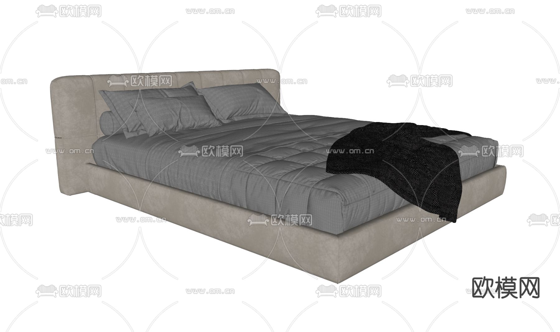 现代双人床su模型下载（渲染图1）