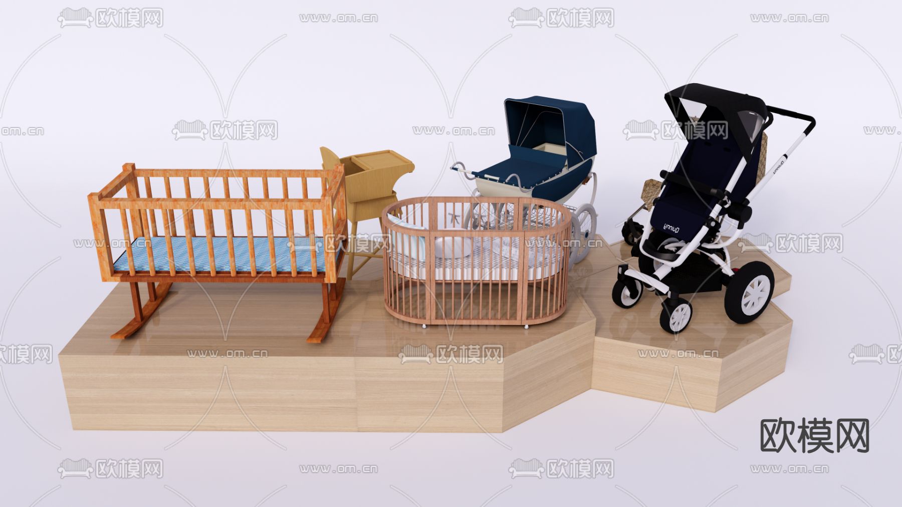 婴儿车 婴儿椅 婴儿推车su模型下载（渲染图2）