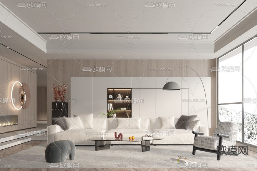 现代客厅3d模型下载