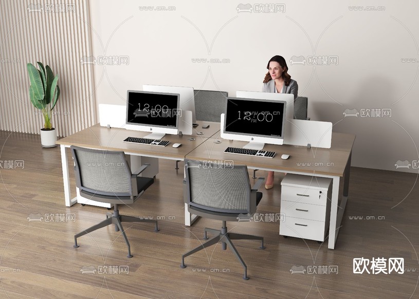 现代办公桌椅 电脑桌3d模型下载