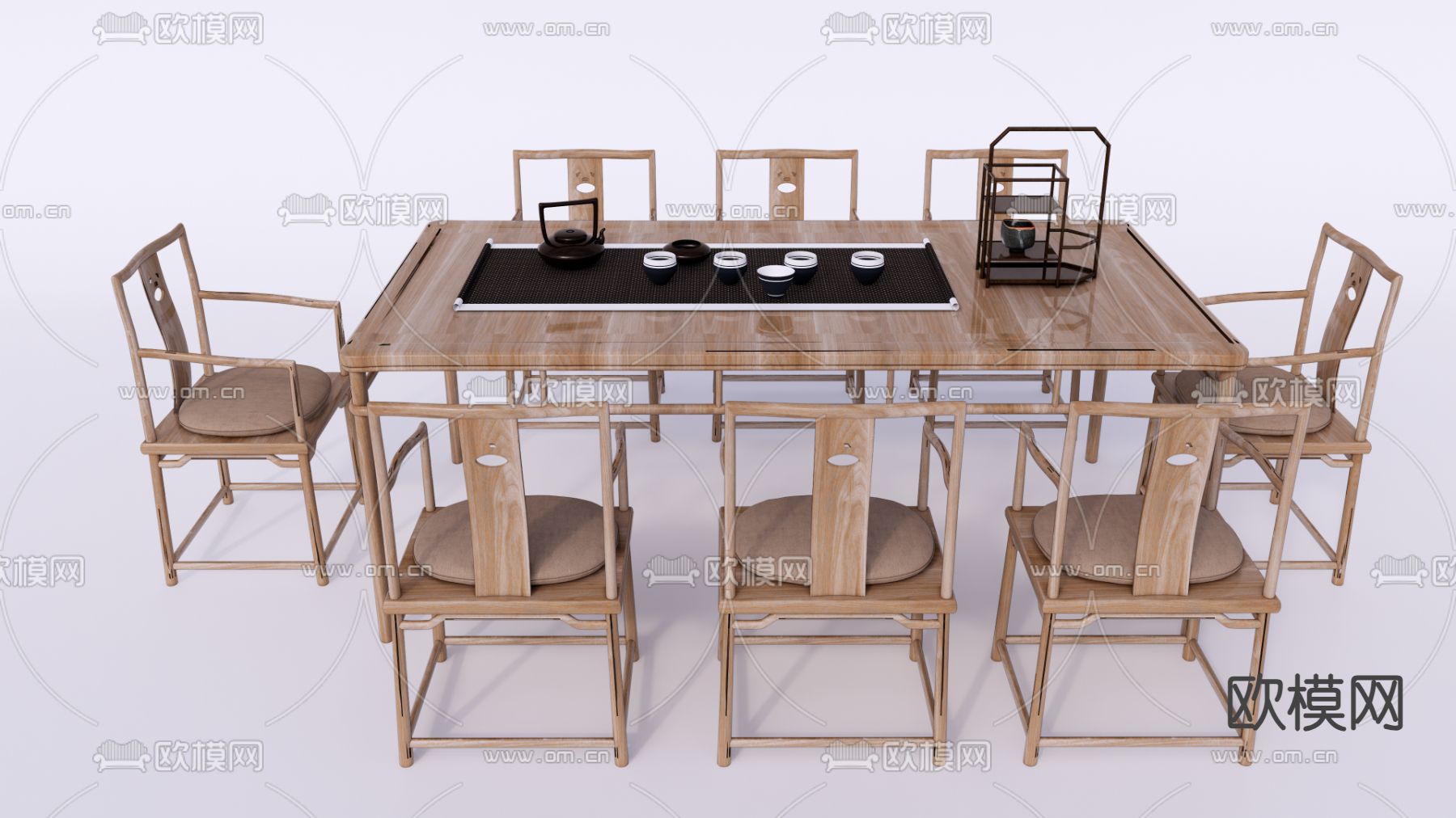 中式茶桌椅su模型下载（渲染图2）