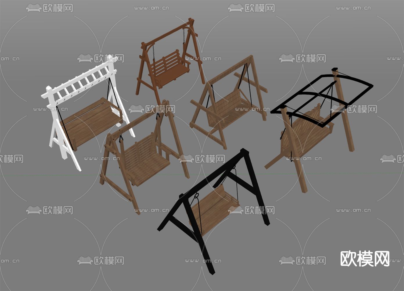 现代户外秋千 庭院秋千 实木秋千椅 吊椅 户外摇椅su模型下载（渲染图2）