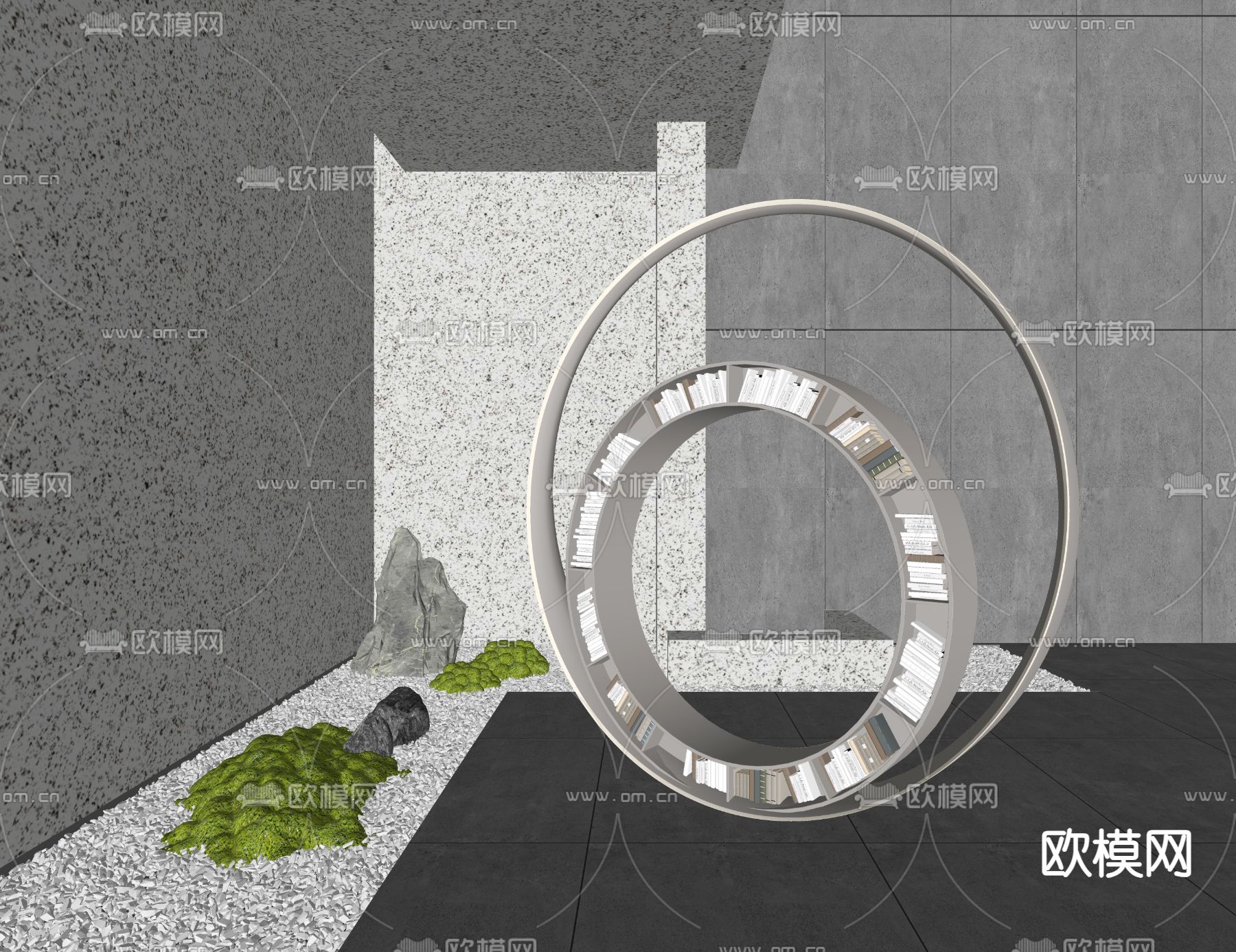 现代书架su模型下载（渲染图1）