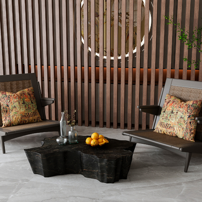 新中式洽谈椅 茶几su模型