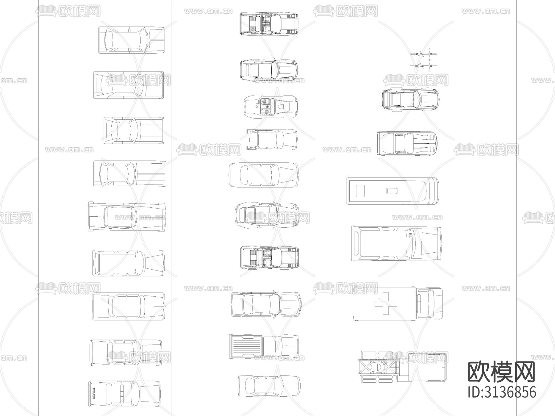 交通工具 小汽车 货车cad图库下载（渲染图3）