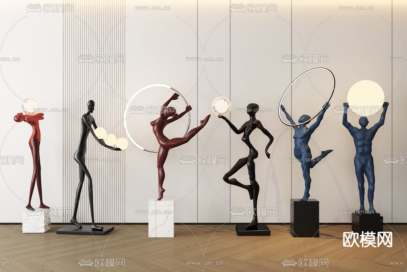 人物雕塑 落地灯su模型下载（渲染图1）