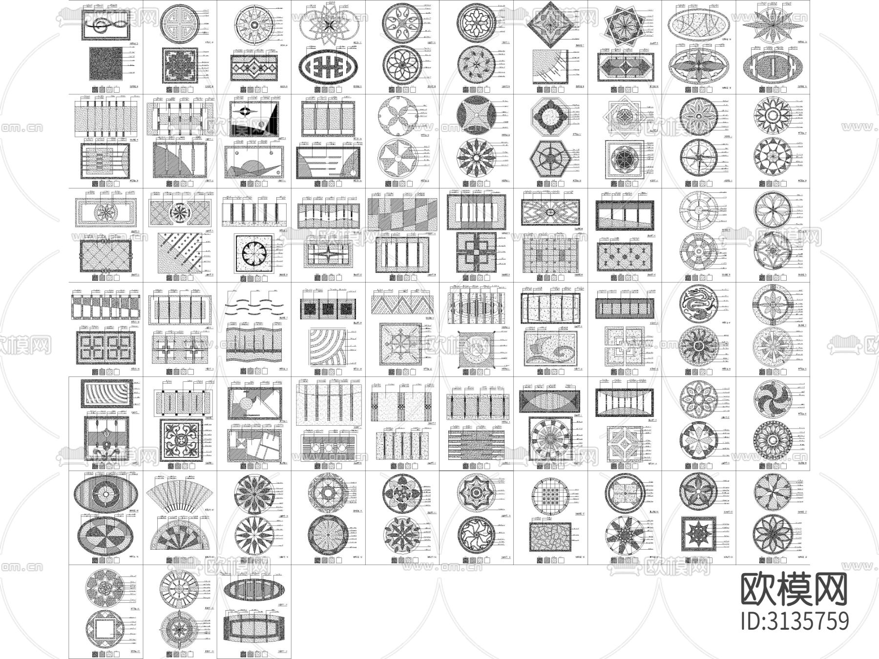 地面拼花图块cad图库下载（渲染图2）