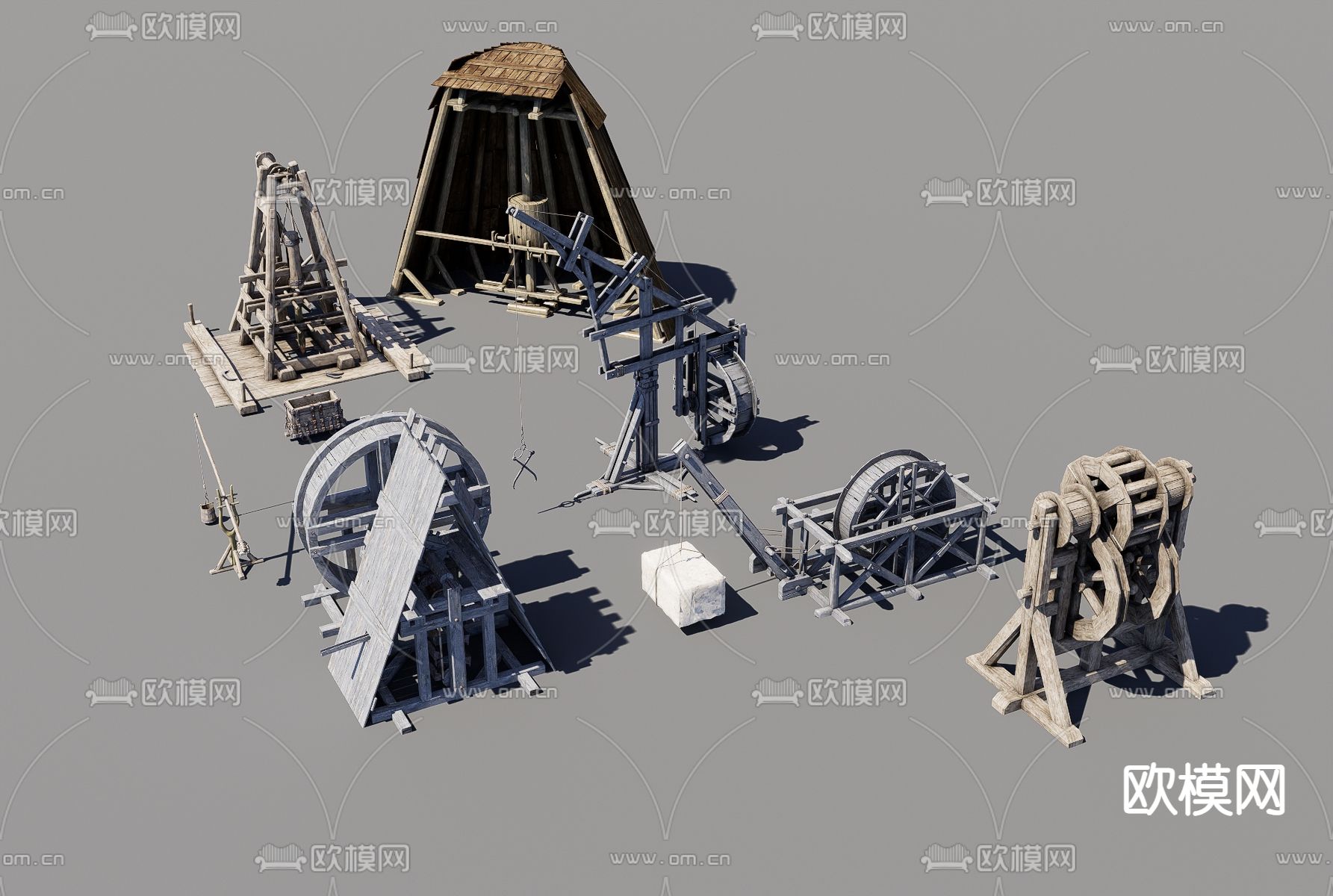 古代生产工具 民俗小品3d模型下载（渲染图1）