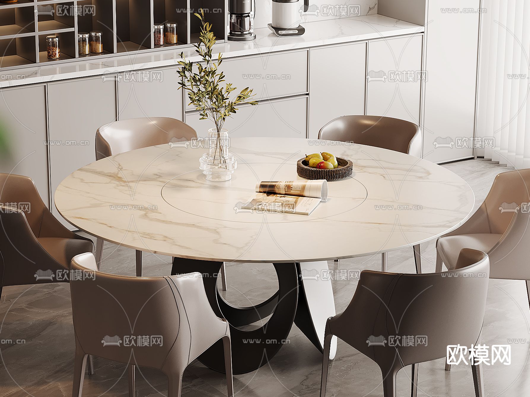 大理石餐桌椅  岩板餐桌3d模型