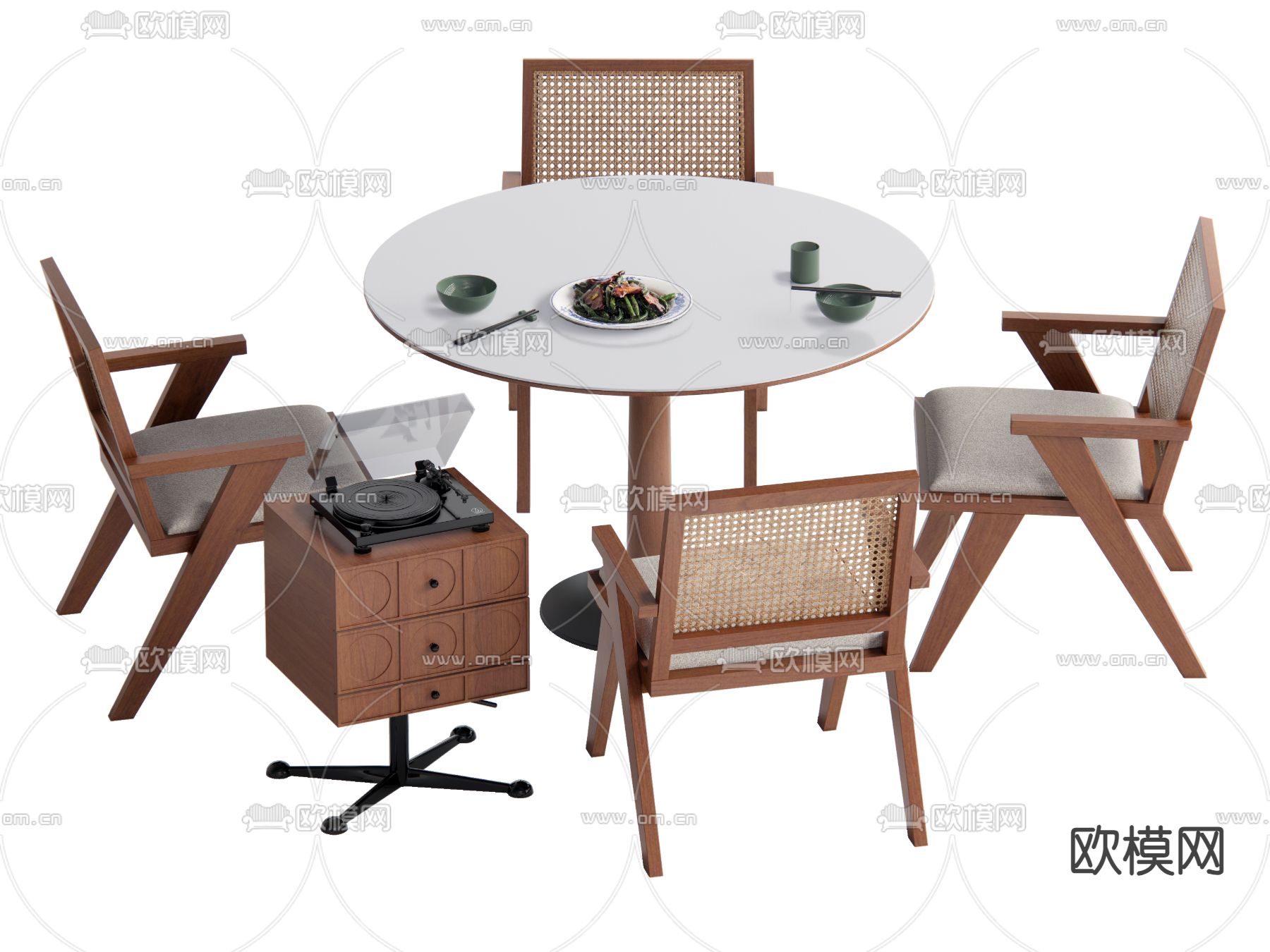 中古风餐桌椅su模型下载（渲染图2）