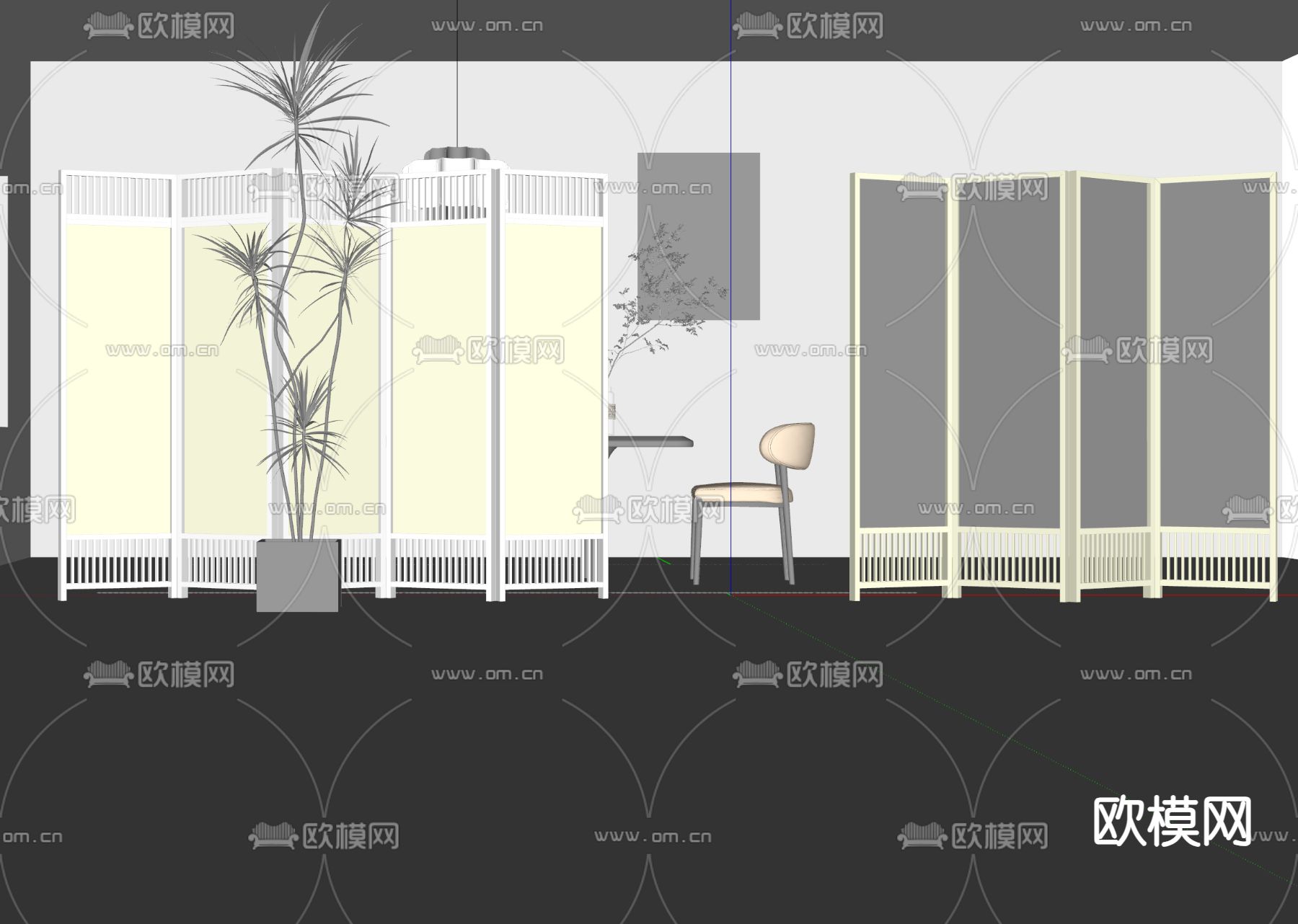 新中式屏风 隔断su模型下载（渲染图2）
