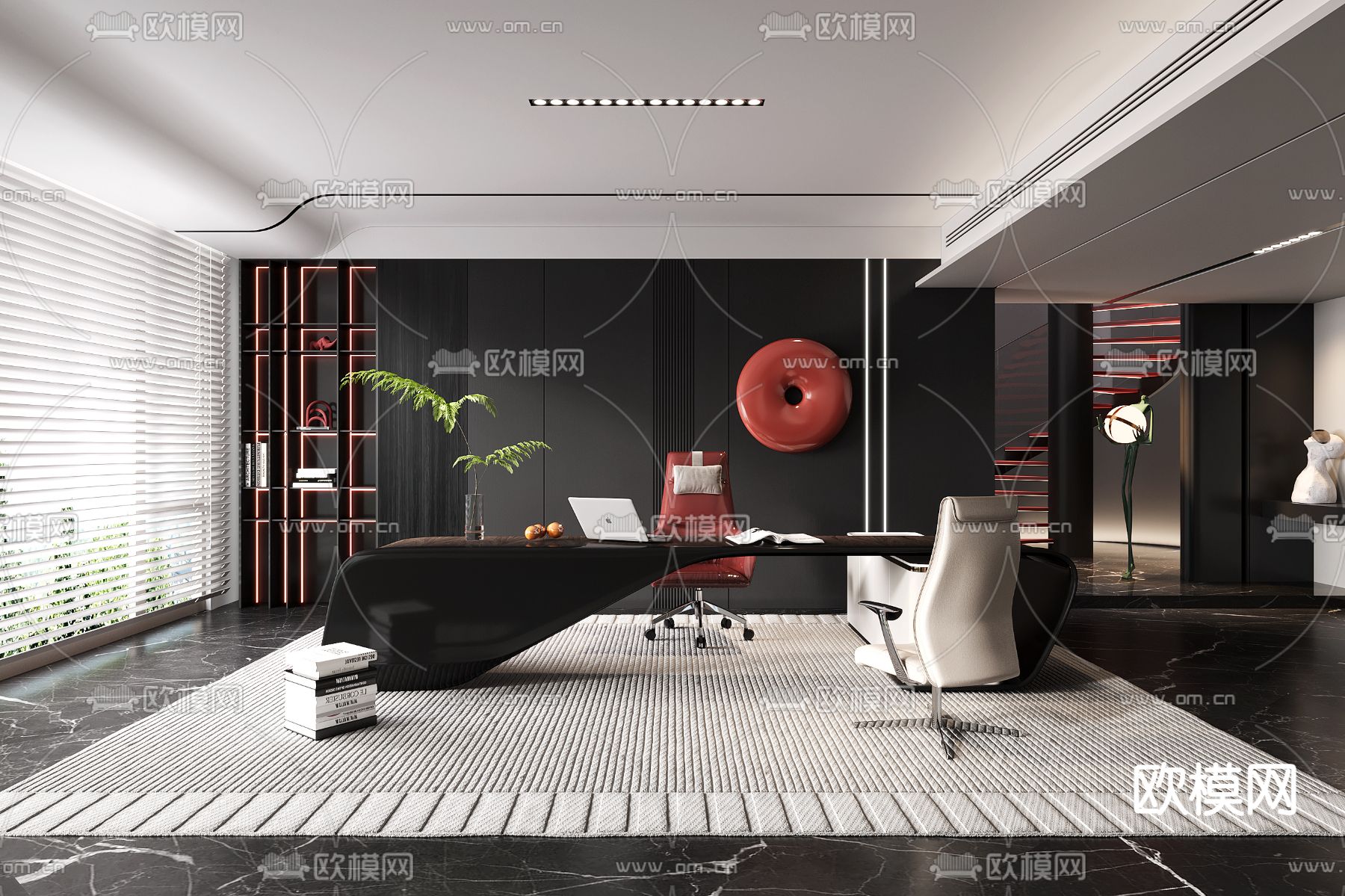 暗黑风总经理办公室su模型下载（渲染图3）