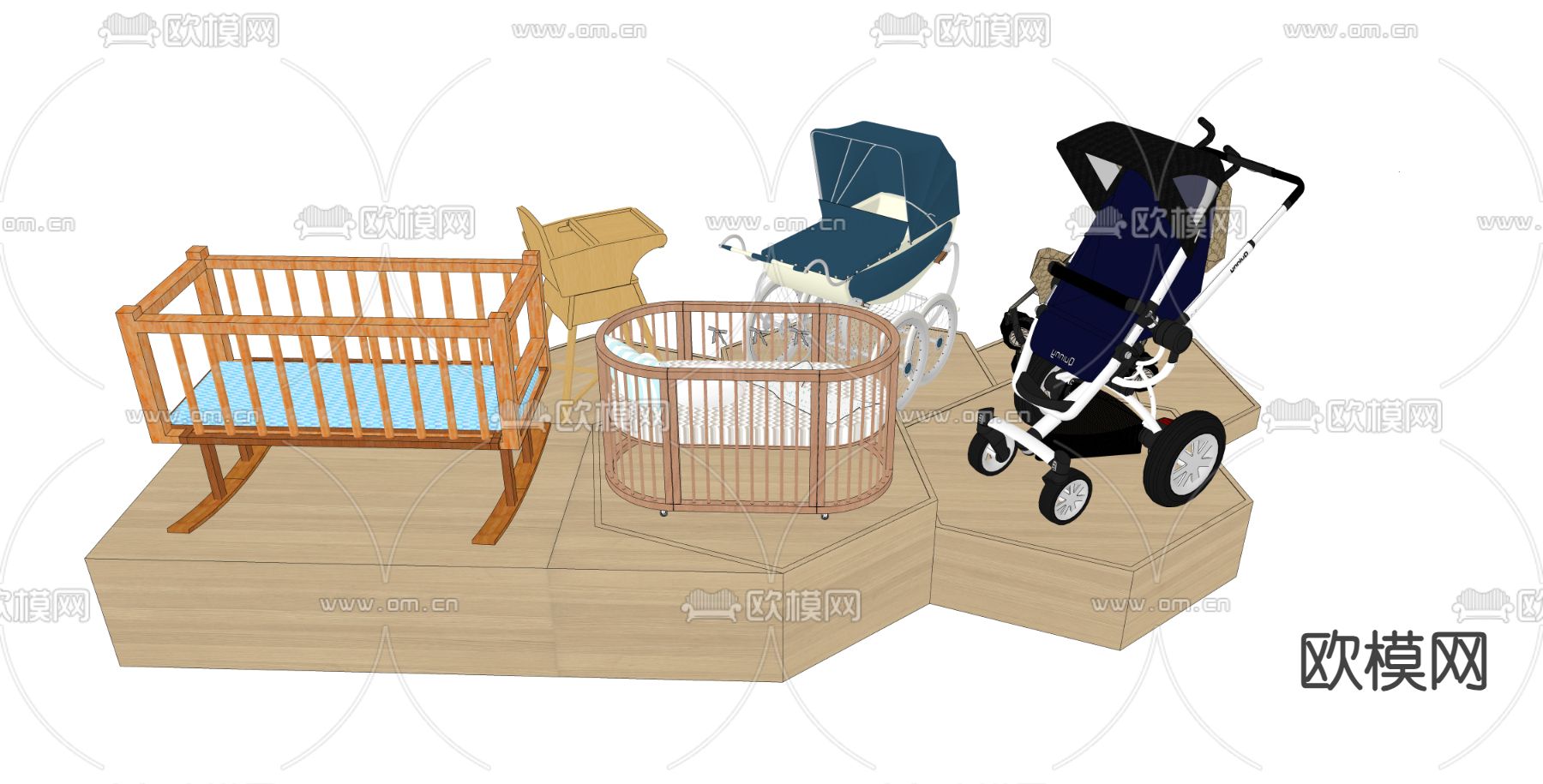 婴儿车 婴儿椅 婴儿推车su模型下载（渲染图1）