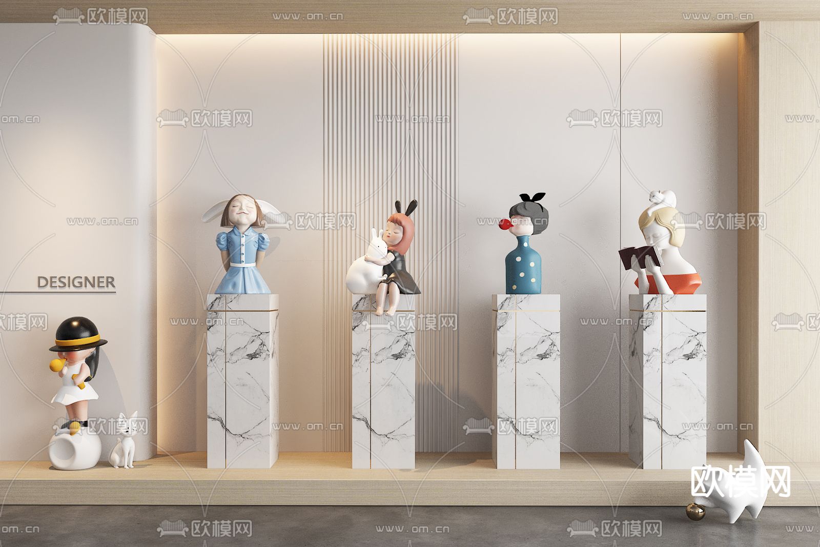 奶油风雕塑摆件su模型下载（渲染图2）