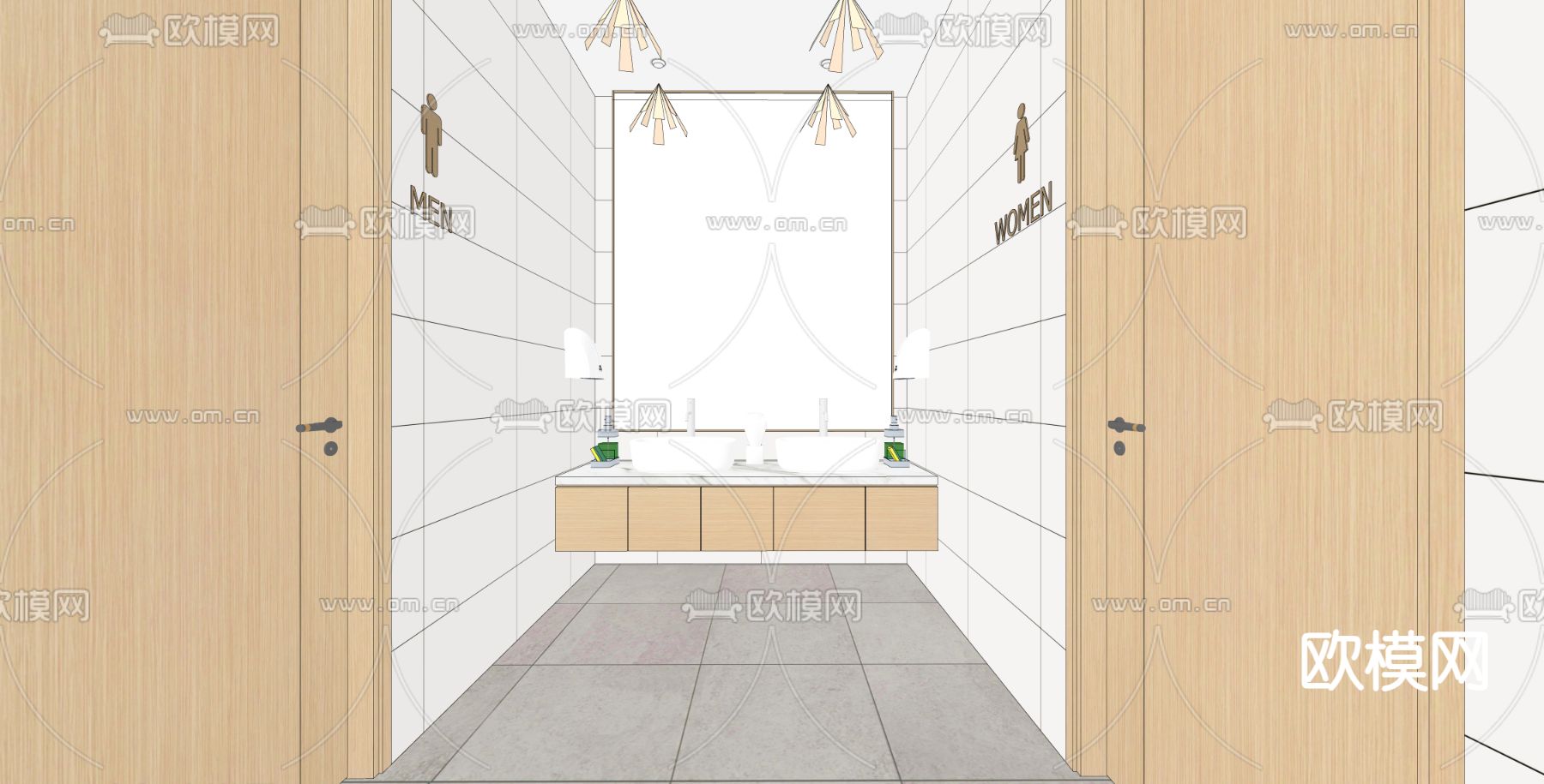 公共卫生间su模型下载（渲染图3）