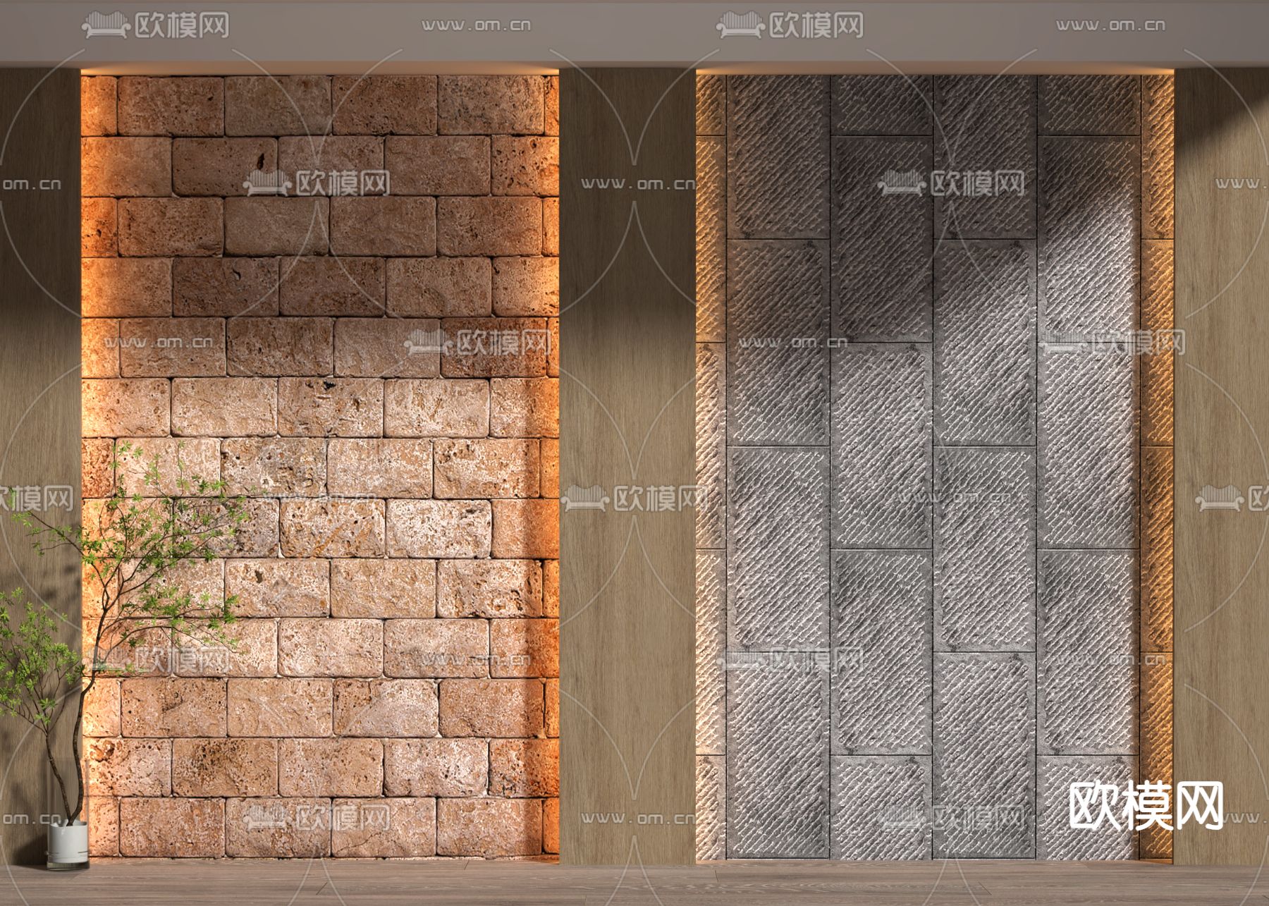 现代毛石背景墙 岩石墙su模型下载（渲染图1）
