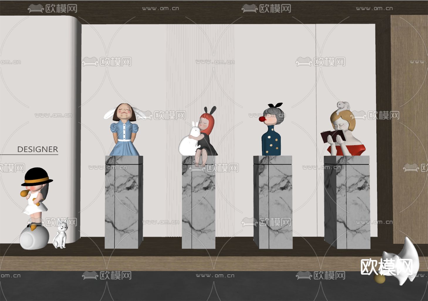 奶油风雕塑摆件su模型下载（渲染图1）