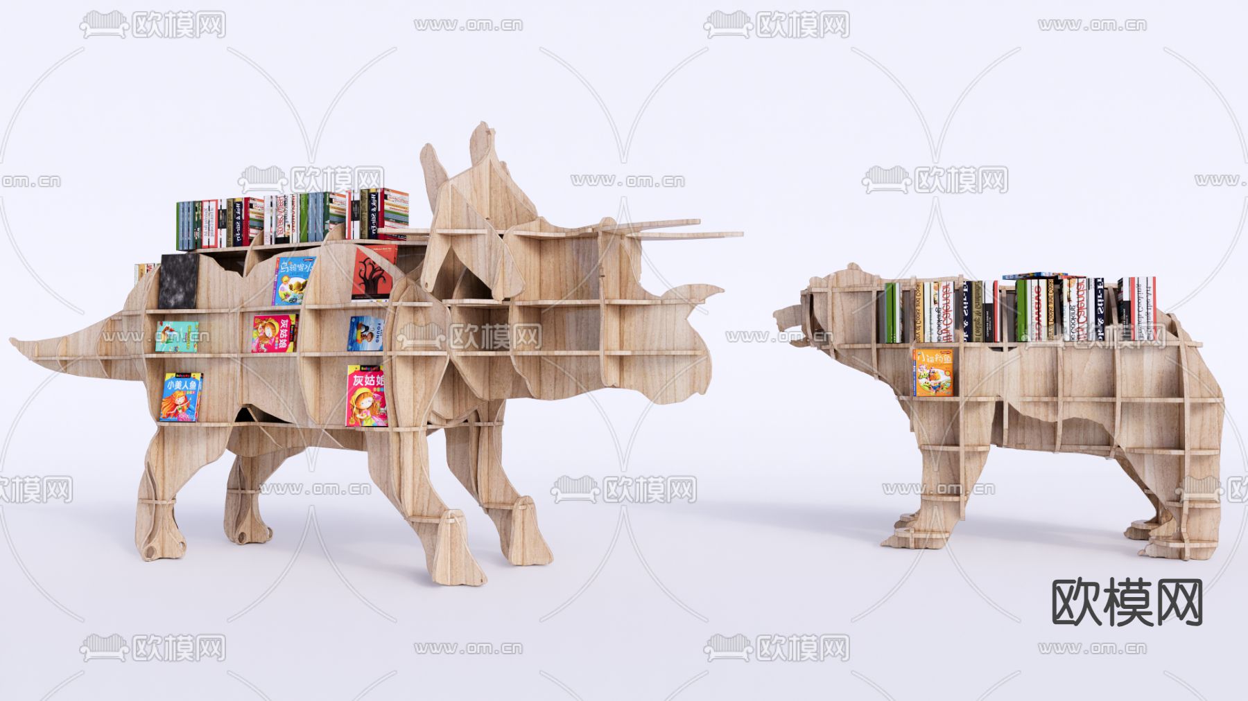 儿童书柜 动物置物架su模型下载（渲染图1）
