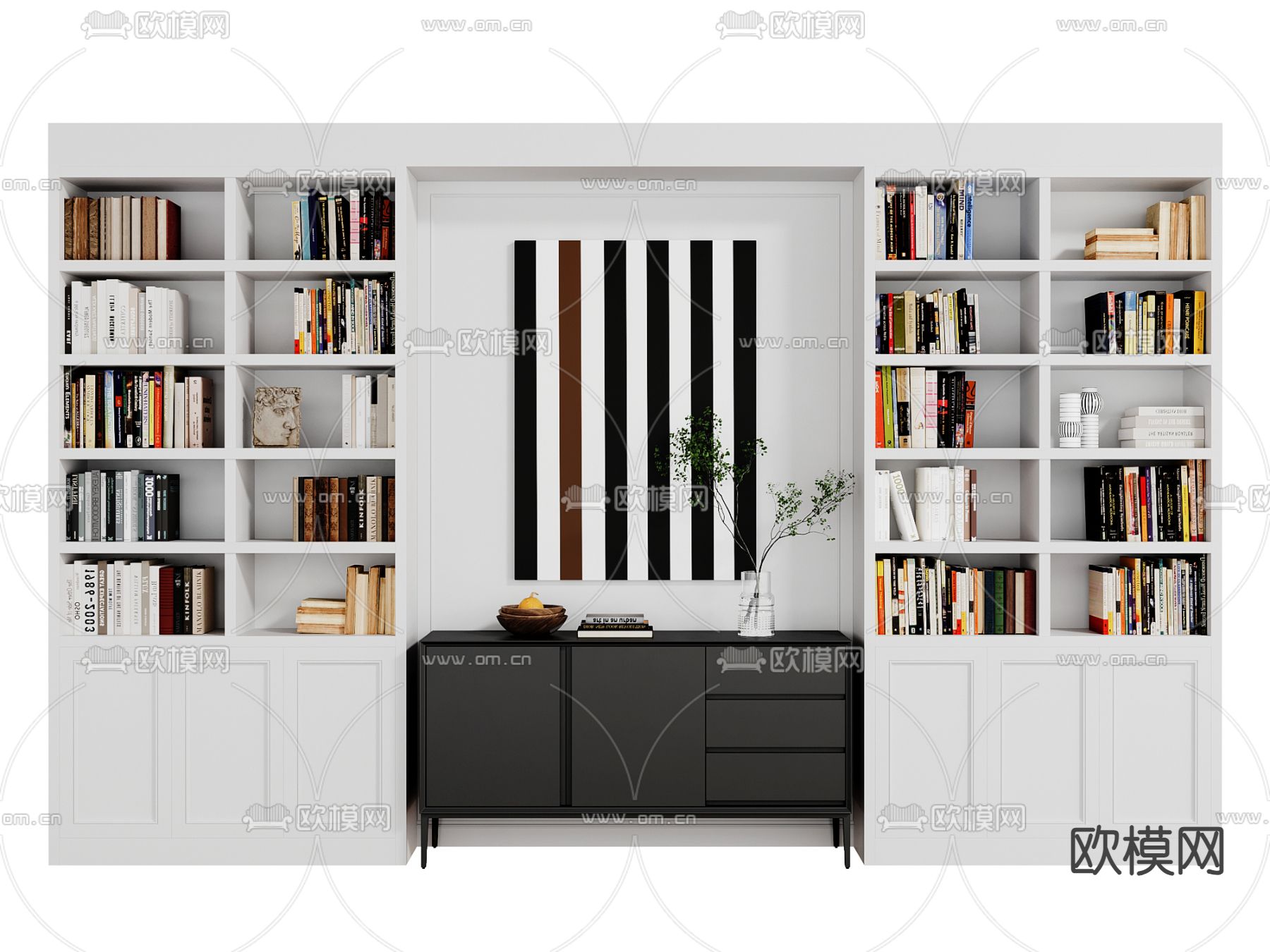 现代书柜 陈列柜3d模型下载
