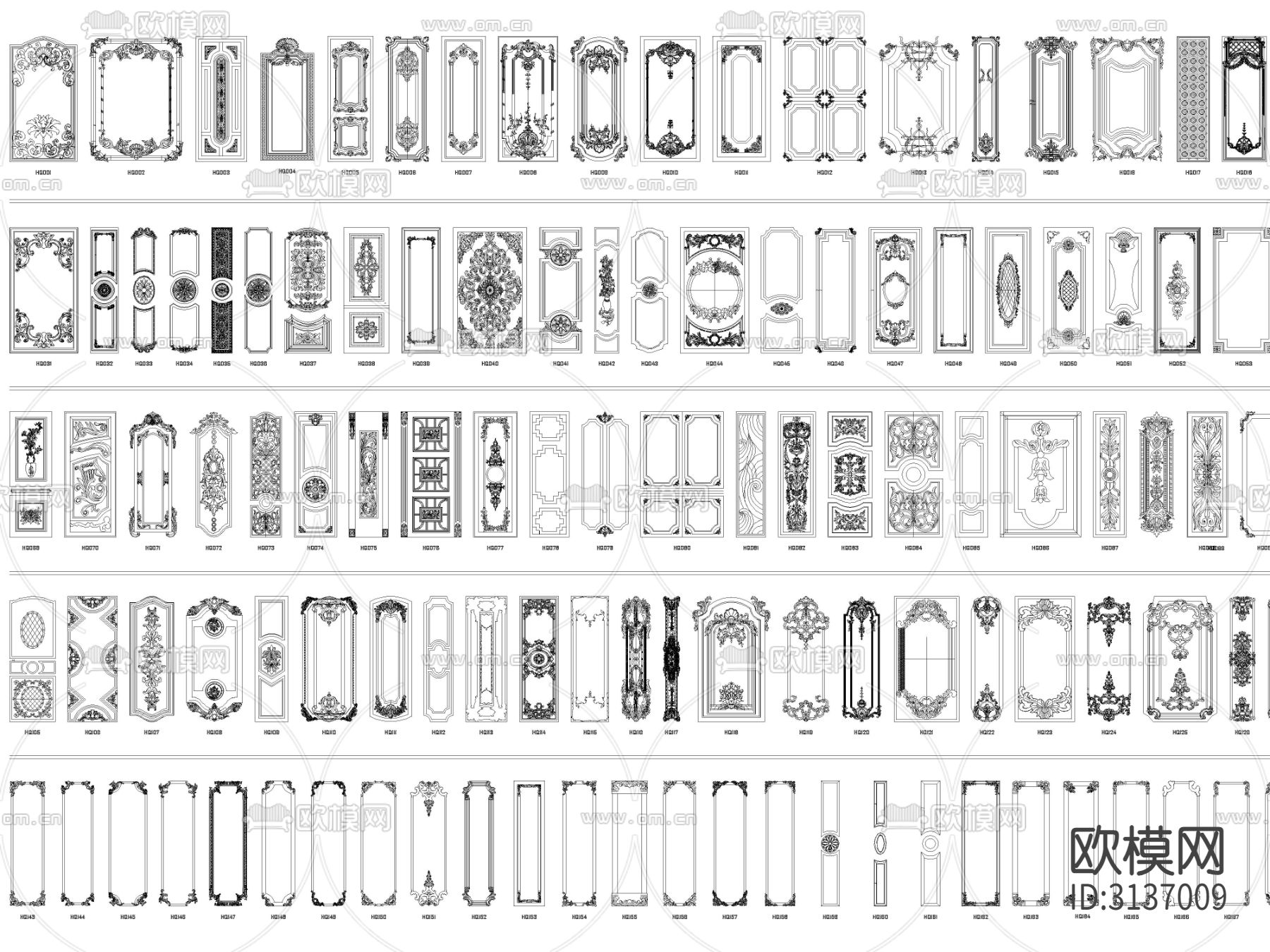 雕花 角线 护墙板 石膏线cad图库下载（渲染图5）