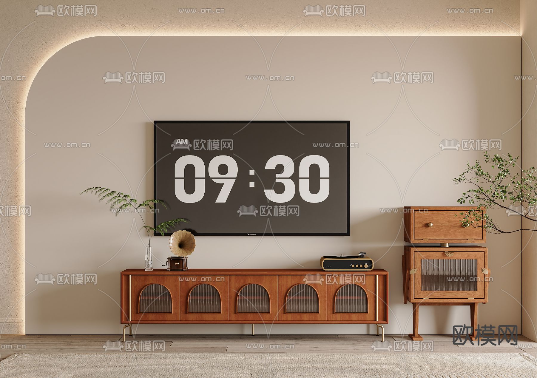 中古风电视柜su模型下载（渲染图2）