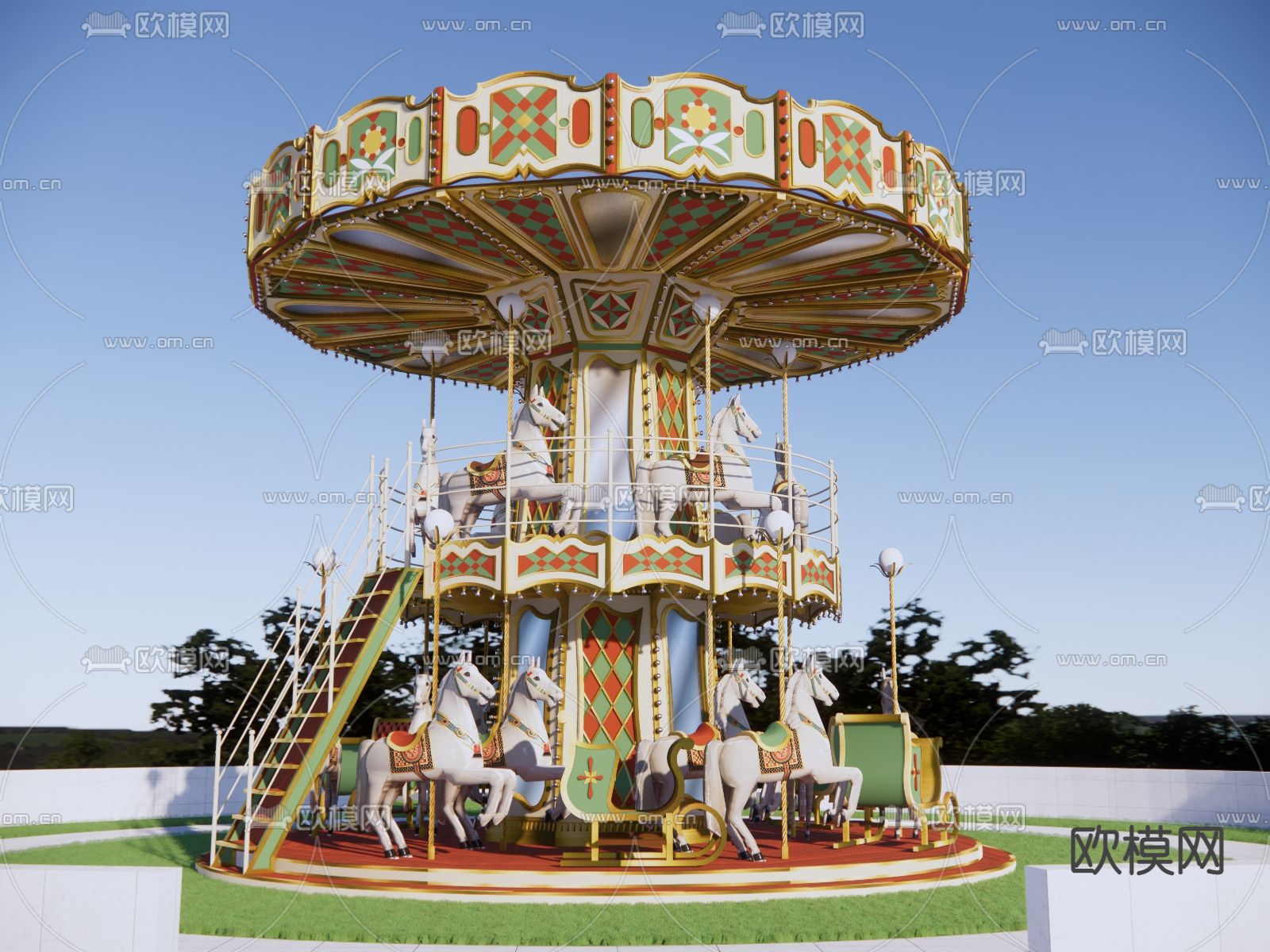 景观儿童游乐区 旋转木马su模型下载（渲染图3）