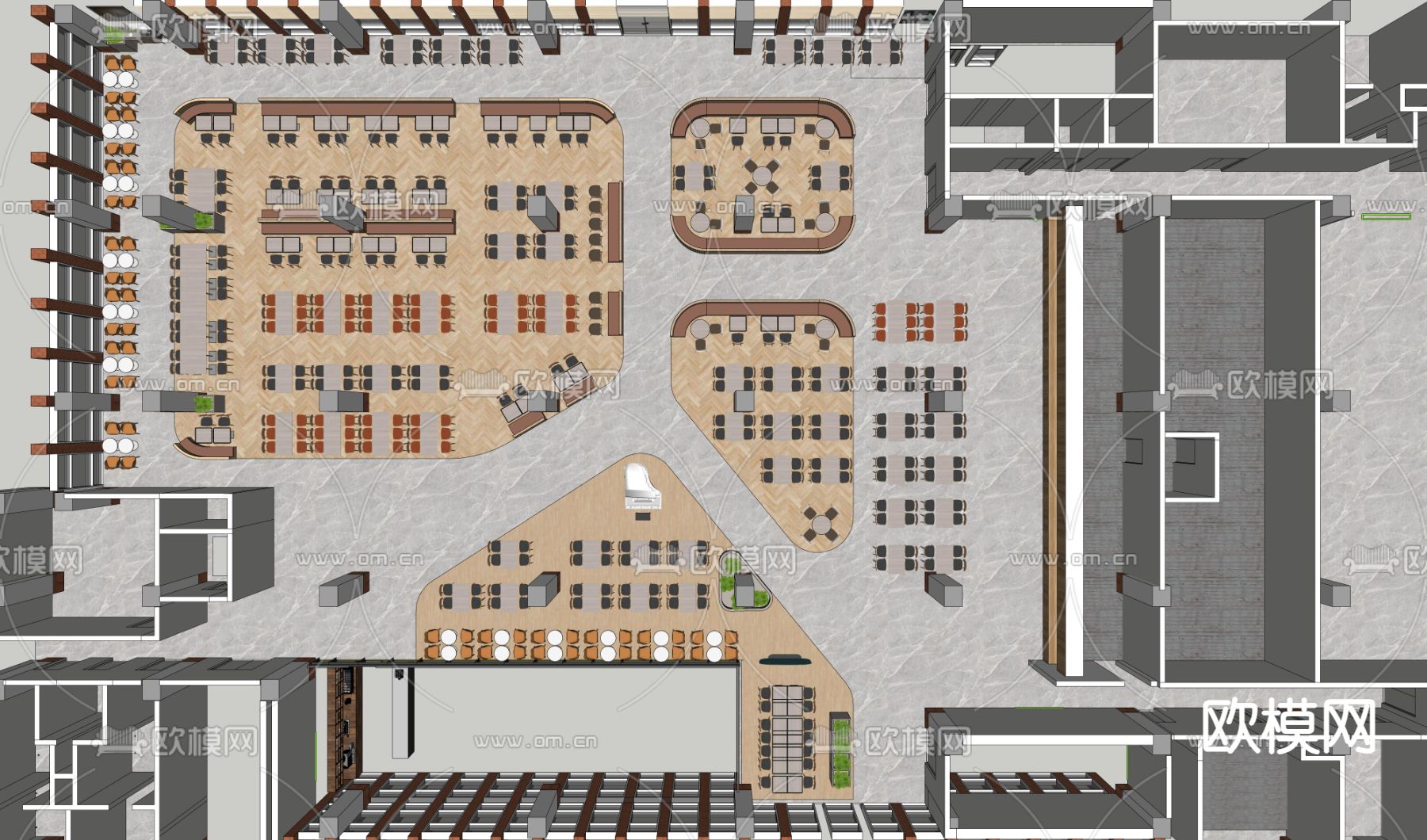 大食堂 餐厅 企业食堂su模型下载（渲染图2）