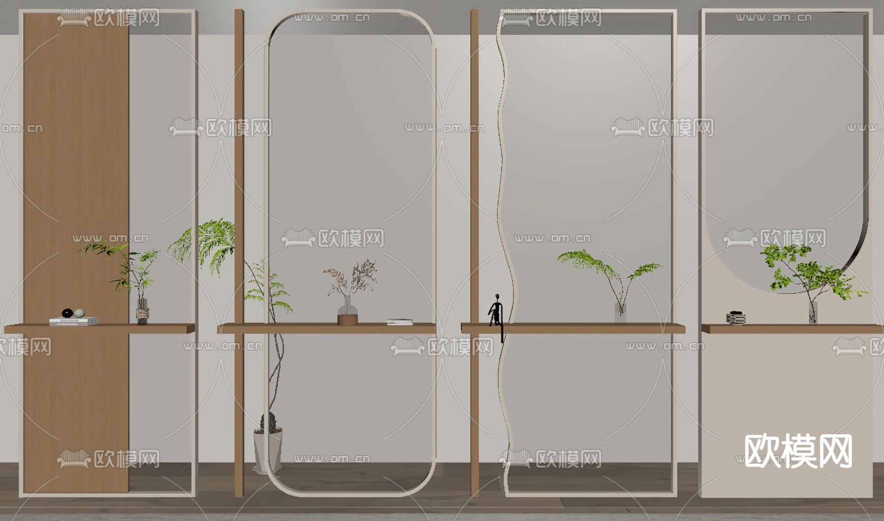 奶油风玻璃隔断su模型下载（渲染图3）