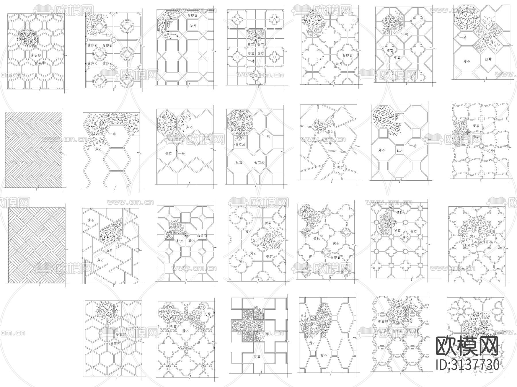 地面拼花 玄关庭院拼花cad图库下载（渲染图3）