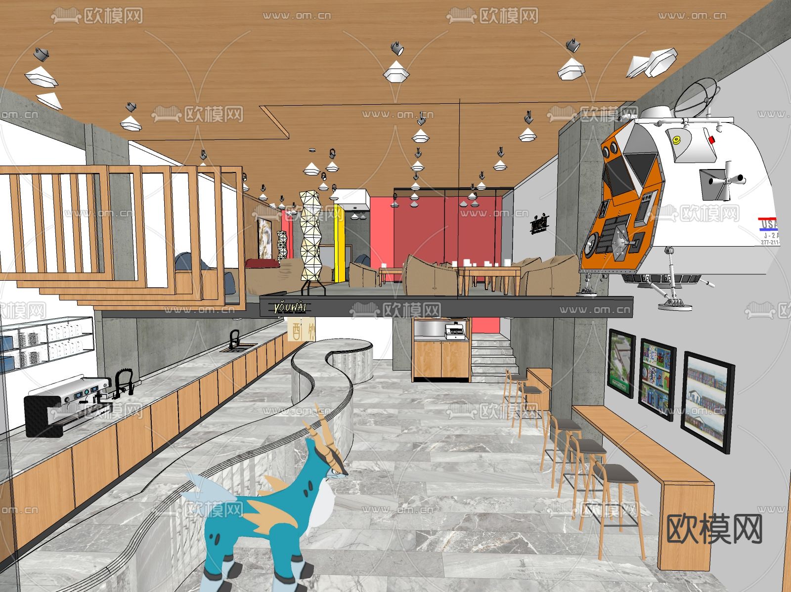咖啡厅su模型下载（渲染图1）
