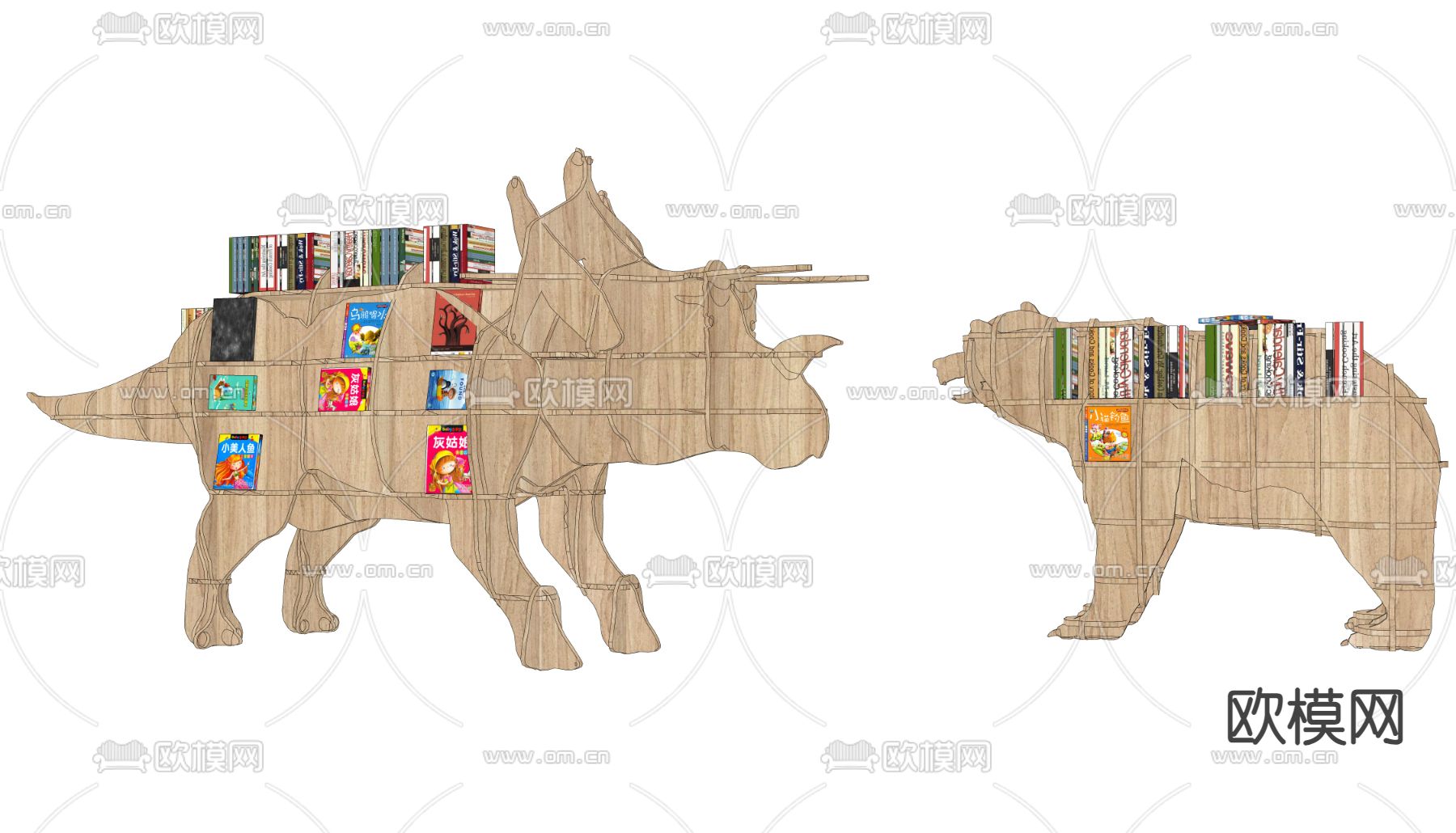 儿童书柜 动物置物架su模型下载（渲染图2）